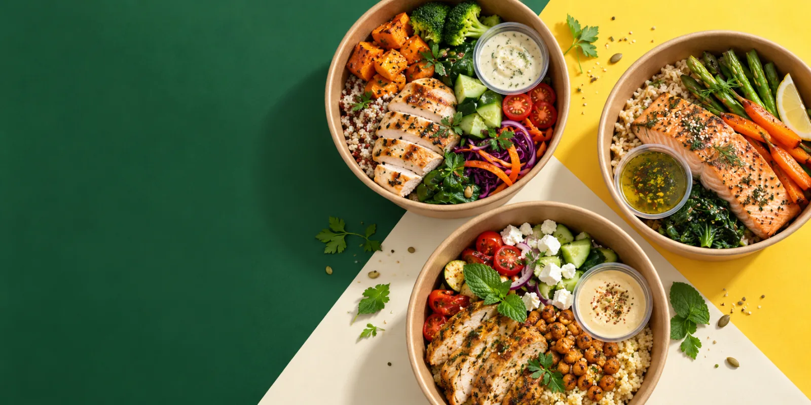 Three balanced prepared meal plans for a moderate calorie deficit